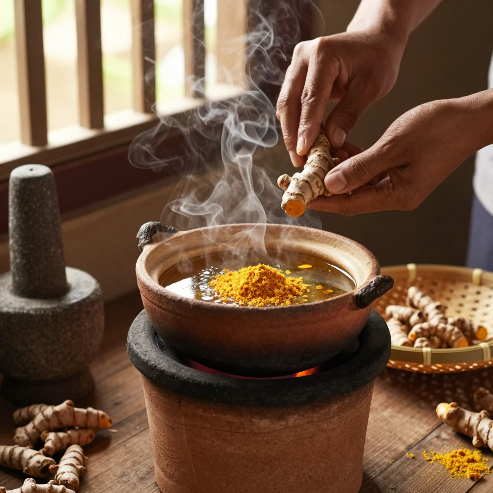Suasana dapur tradisional meracik jamu; foto stok
