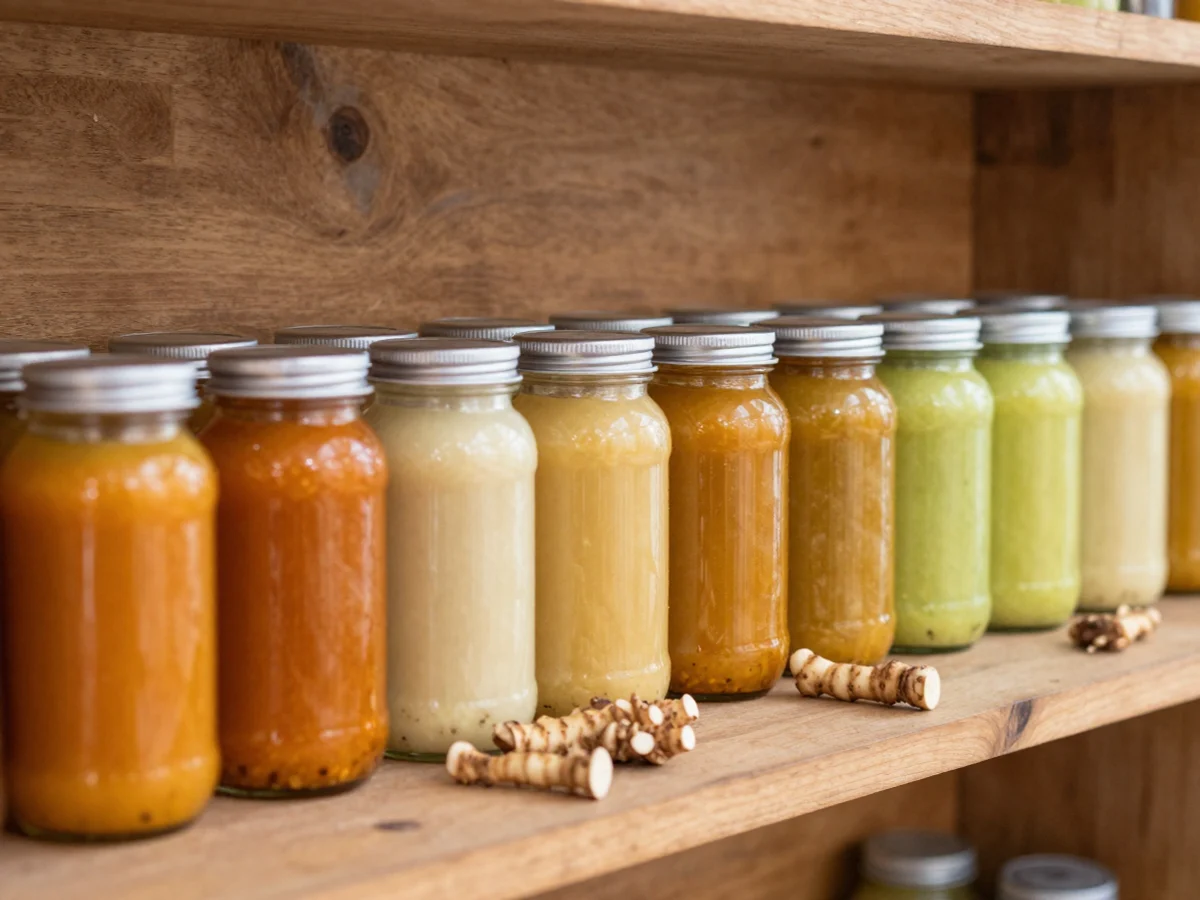 Botol kaca jamu 250 ml berjajar; foto stok